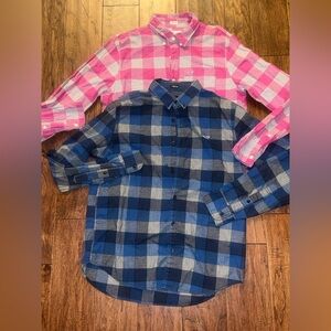 Hollister Pink and Blue Plaid Shirts
